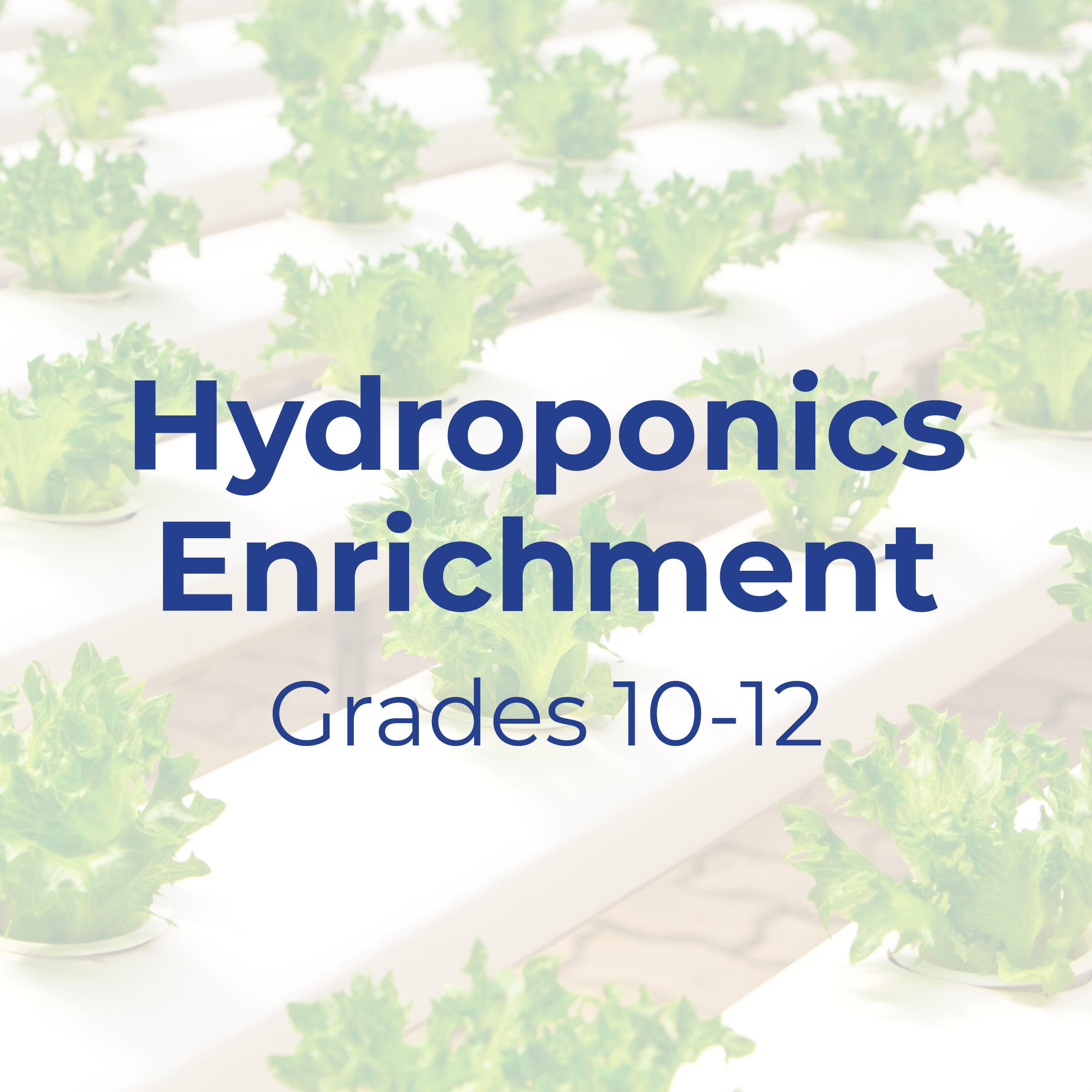 Text that reads "Hydroponics Enrichment: Grades 10-12"