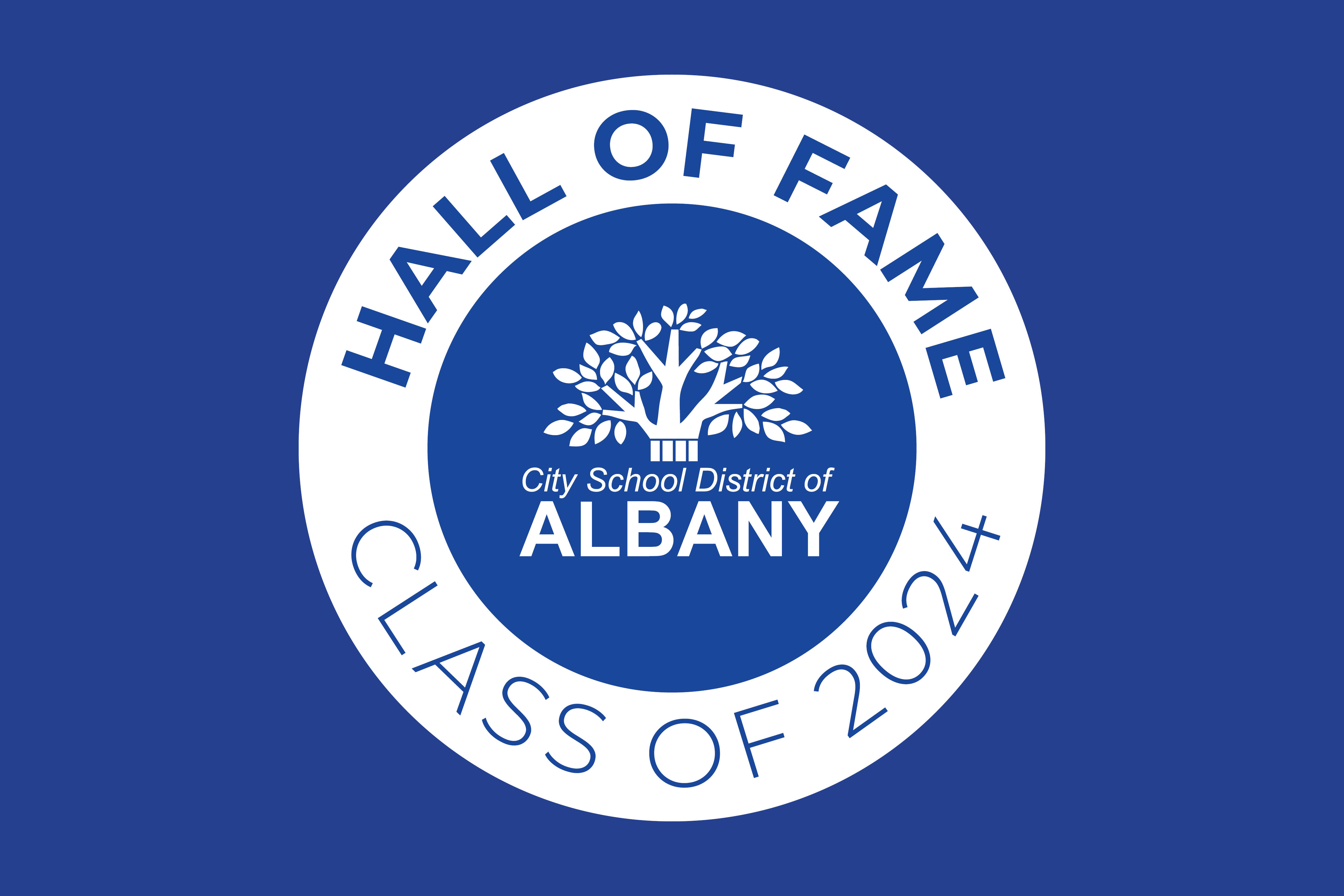 Text that reads "Hall of Fame Class of 2024" along with the district logo
