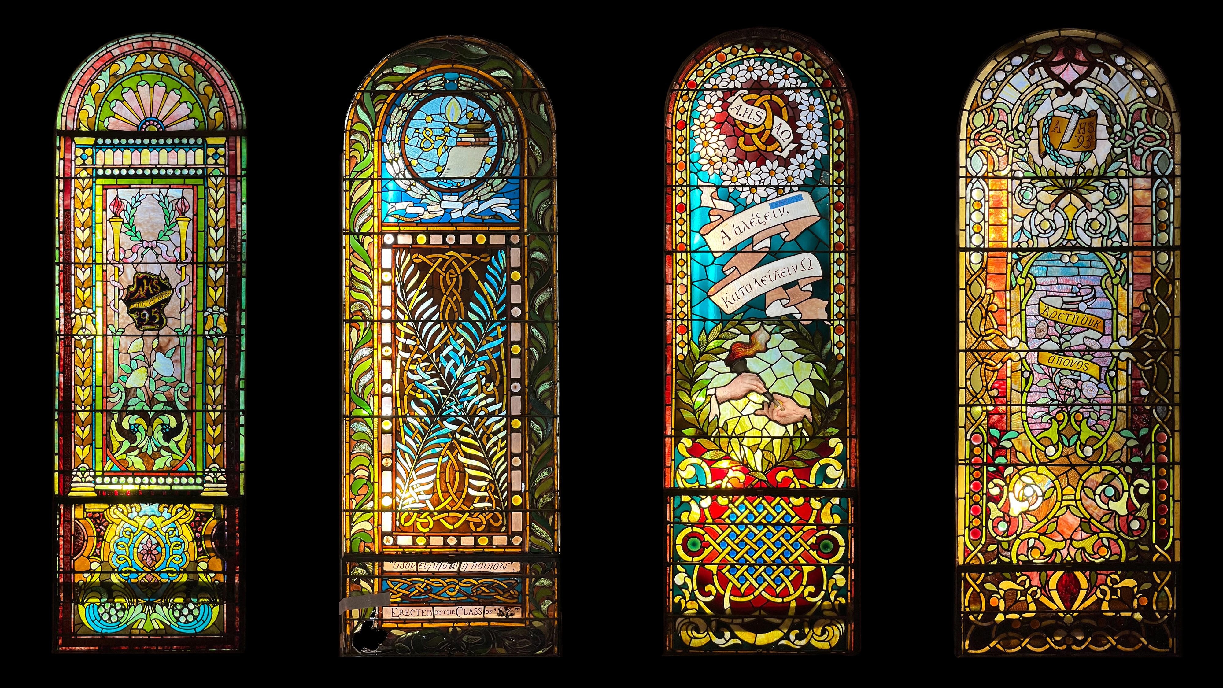 Four historic Albany High School stained glass windows